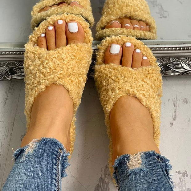 fluffy criss cross sandals