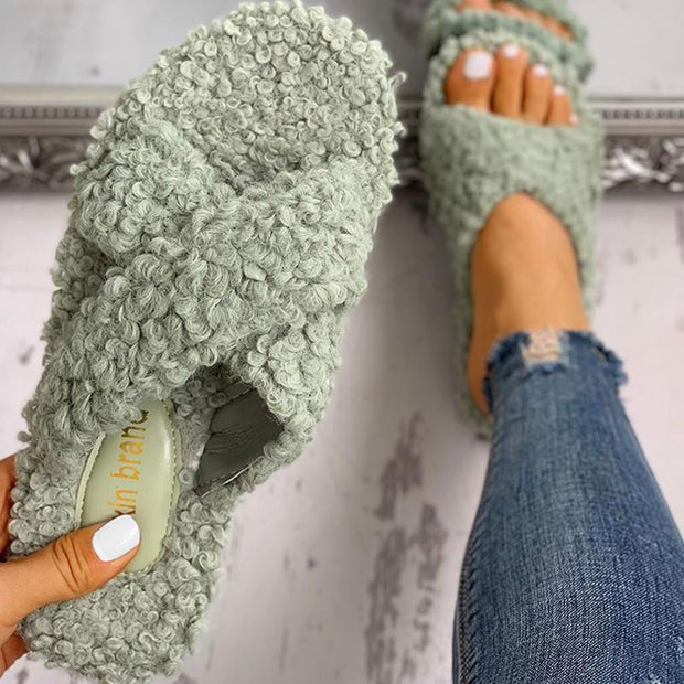 fluffy criss cross slippers