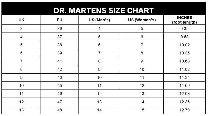 Dr. Martens Size Chart