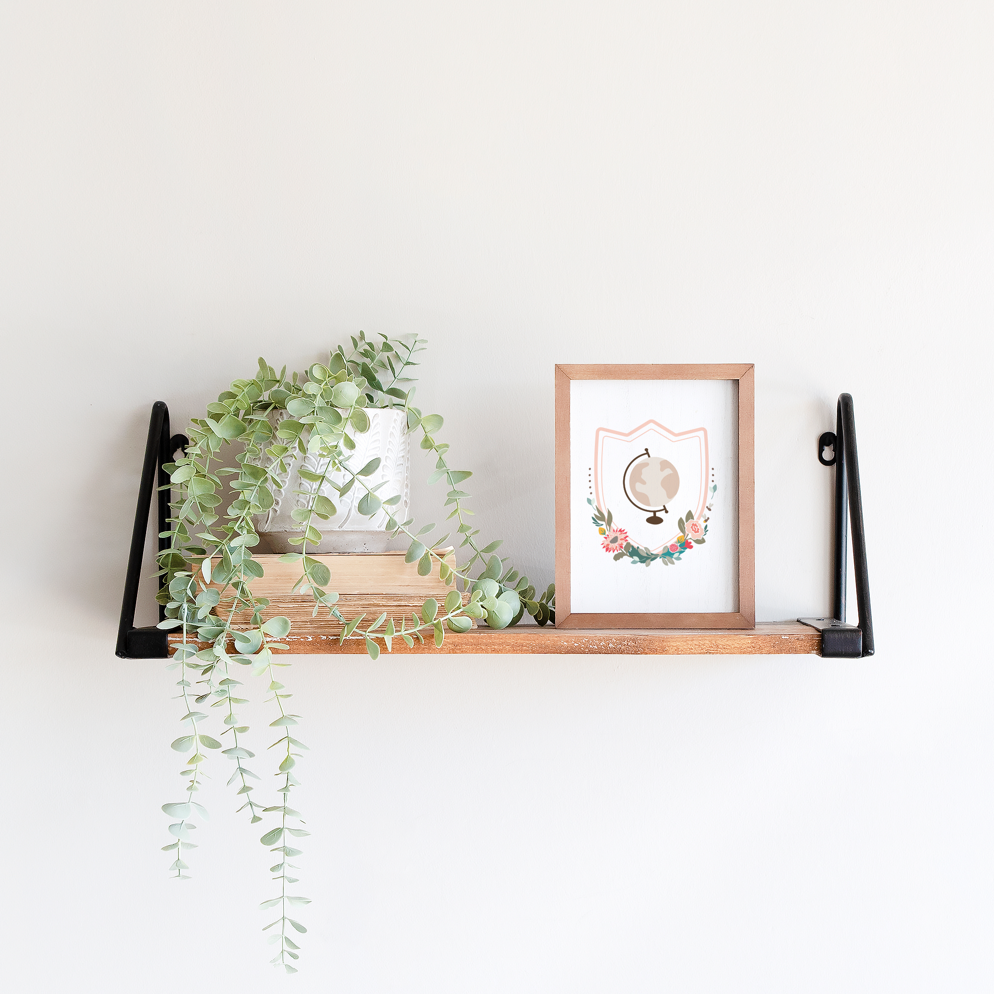Shelf with plant and globe art print
