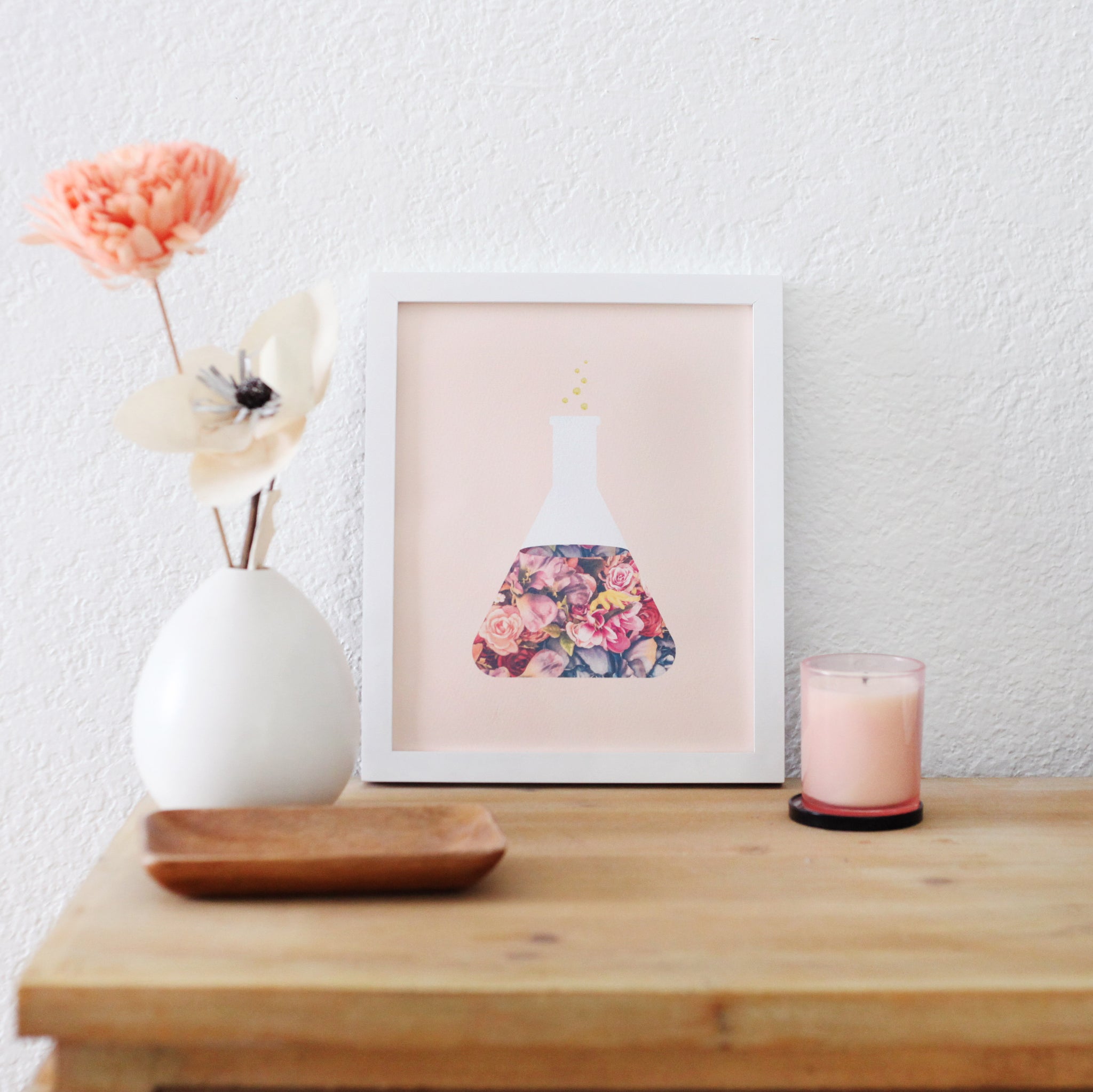 Pink science artwork on desk