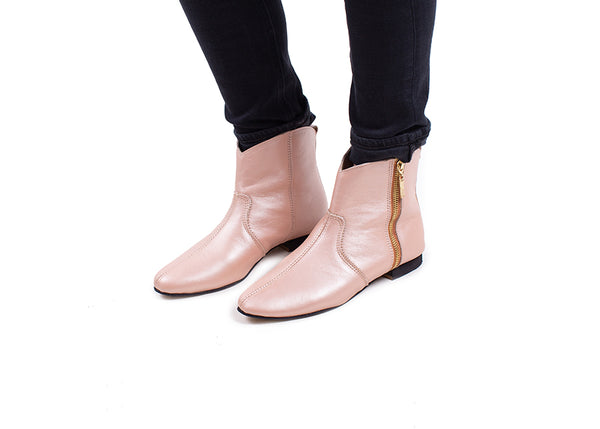 Metallic rose gold leather ankle boot - cowboy cut