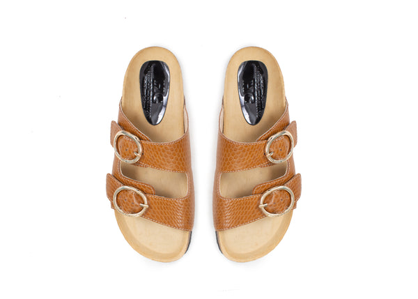 Greta Slides - tan snakeprint