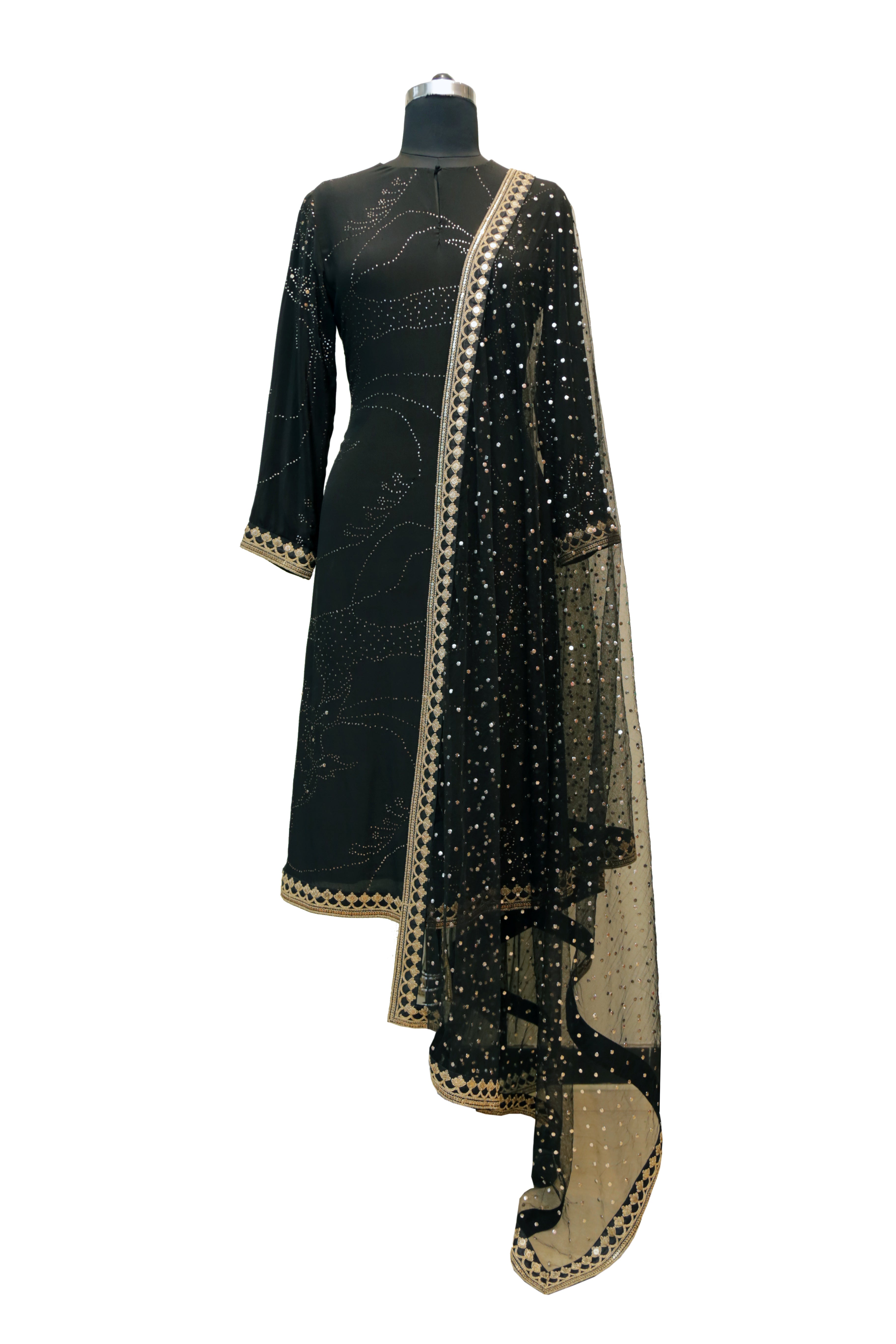 black salwar with golden dupatta