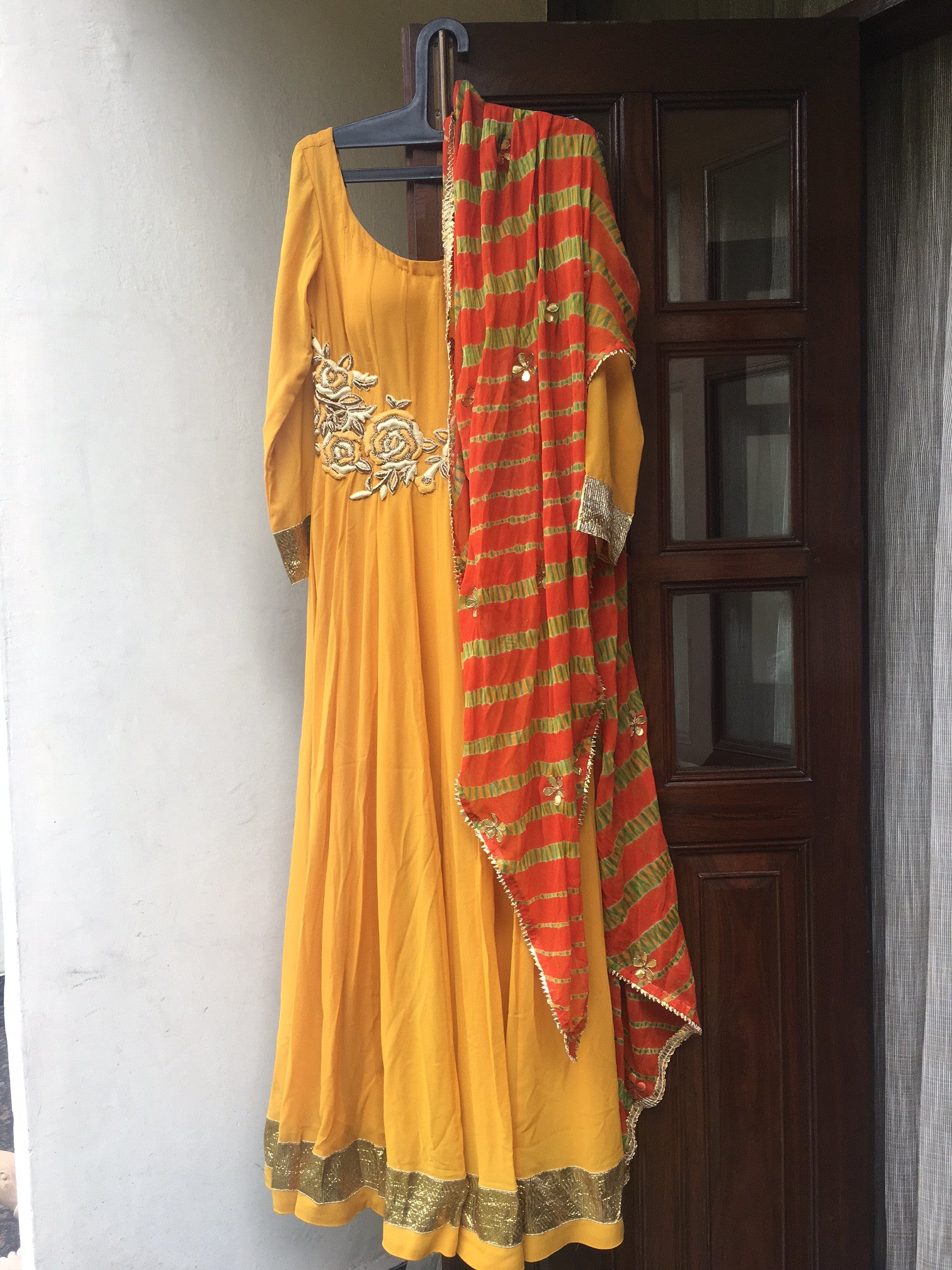 mustard colour anarkali