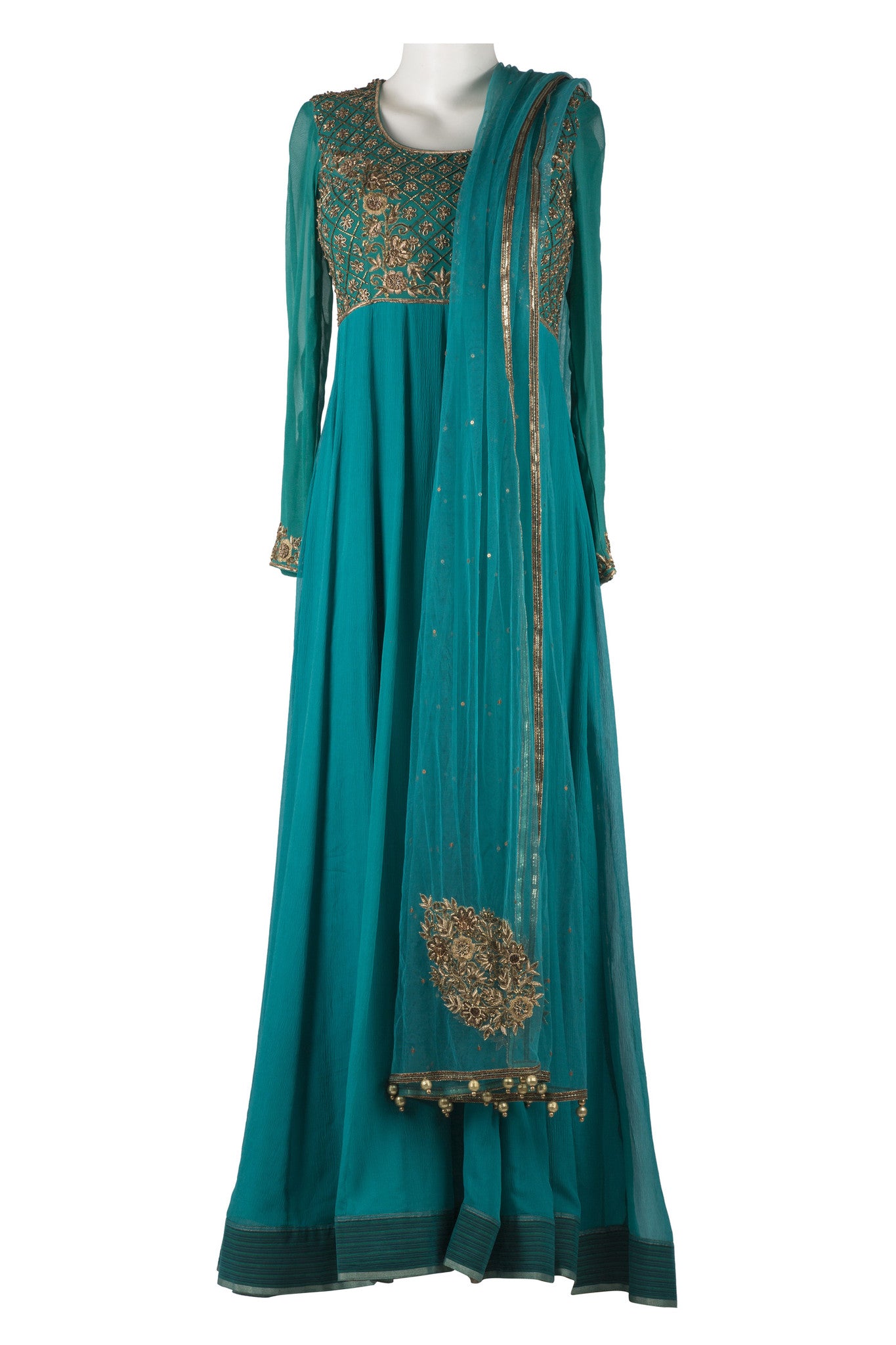 blue and gold anarkali