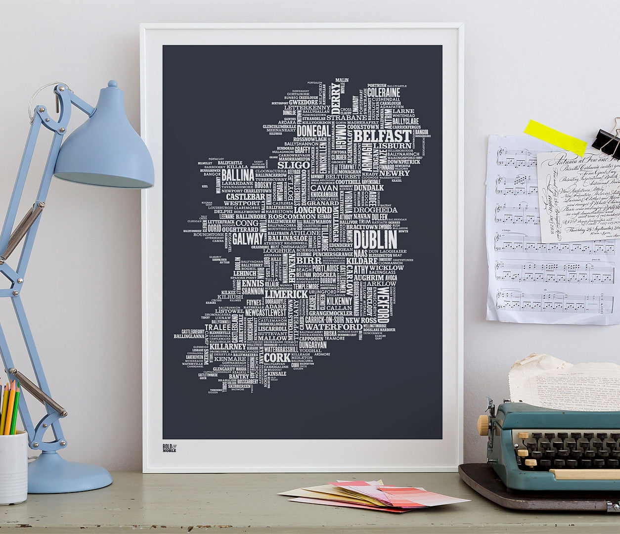 Ireland Type Map Print In Sheer Slate Bold Noble