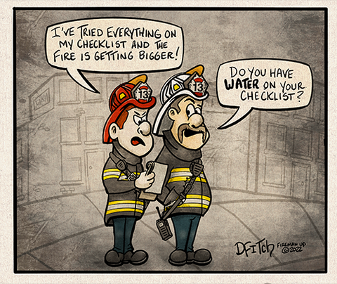 Is Water on your Checklist - Fireman Up Firefighter Cartoons