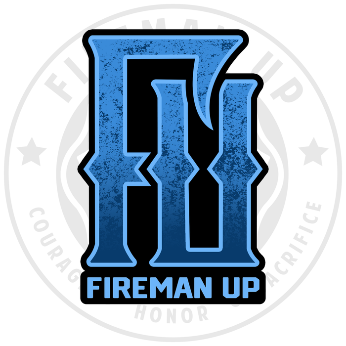 Fireman Up Scramble Logo Gradient Blue Sticker Decal