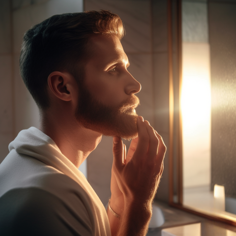 Man applying beard balm in the morning