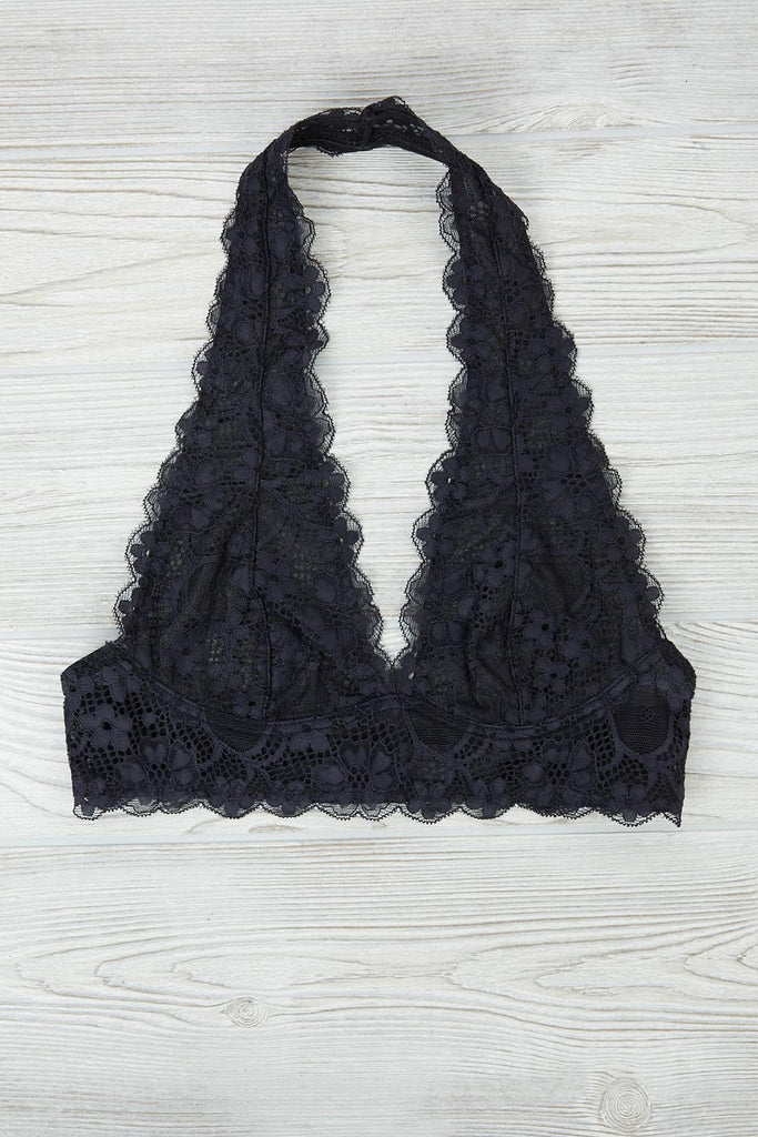 Free People Intimately Galloon Lace Halter Bra | Black