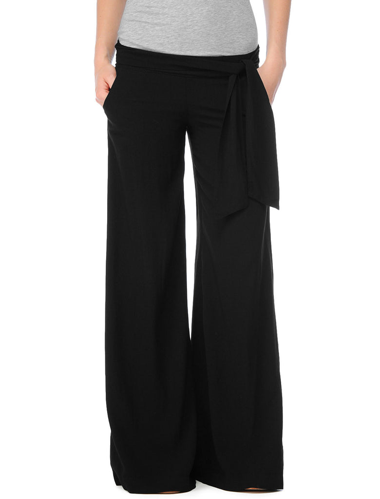 Splendid Crinkle Gauze Wide Leg Pant w/ Tie | Black