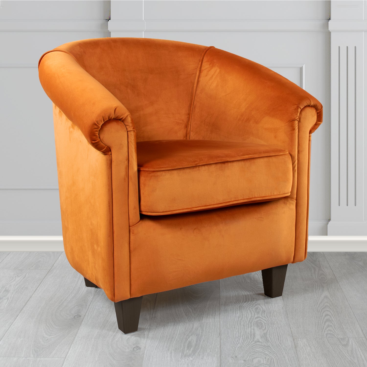 Siena Plush Burnt Orange Velvet Fabric Tub Chair - Tubz UK