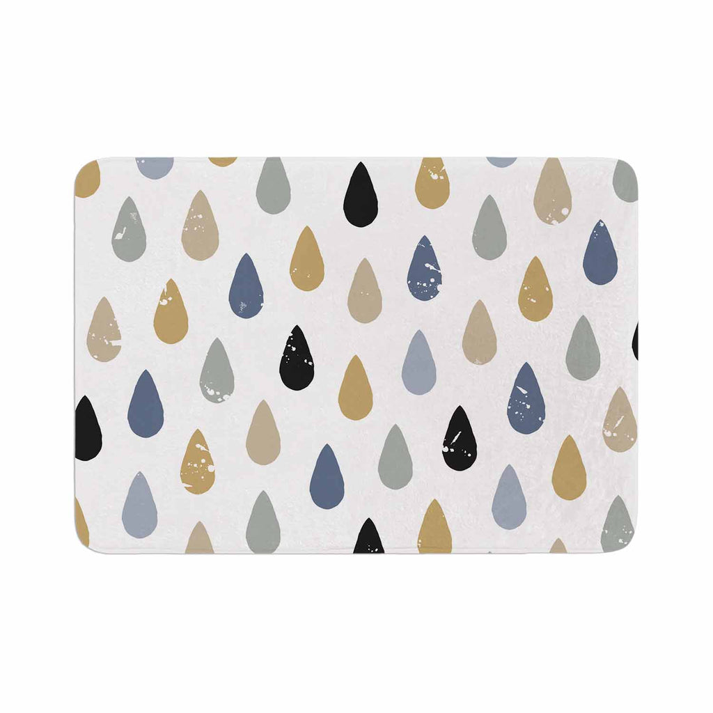 Raindrops Slate Blue Gold Bath Mat By Daisy Beatrice