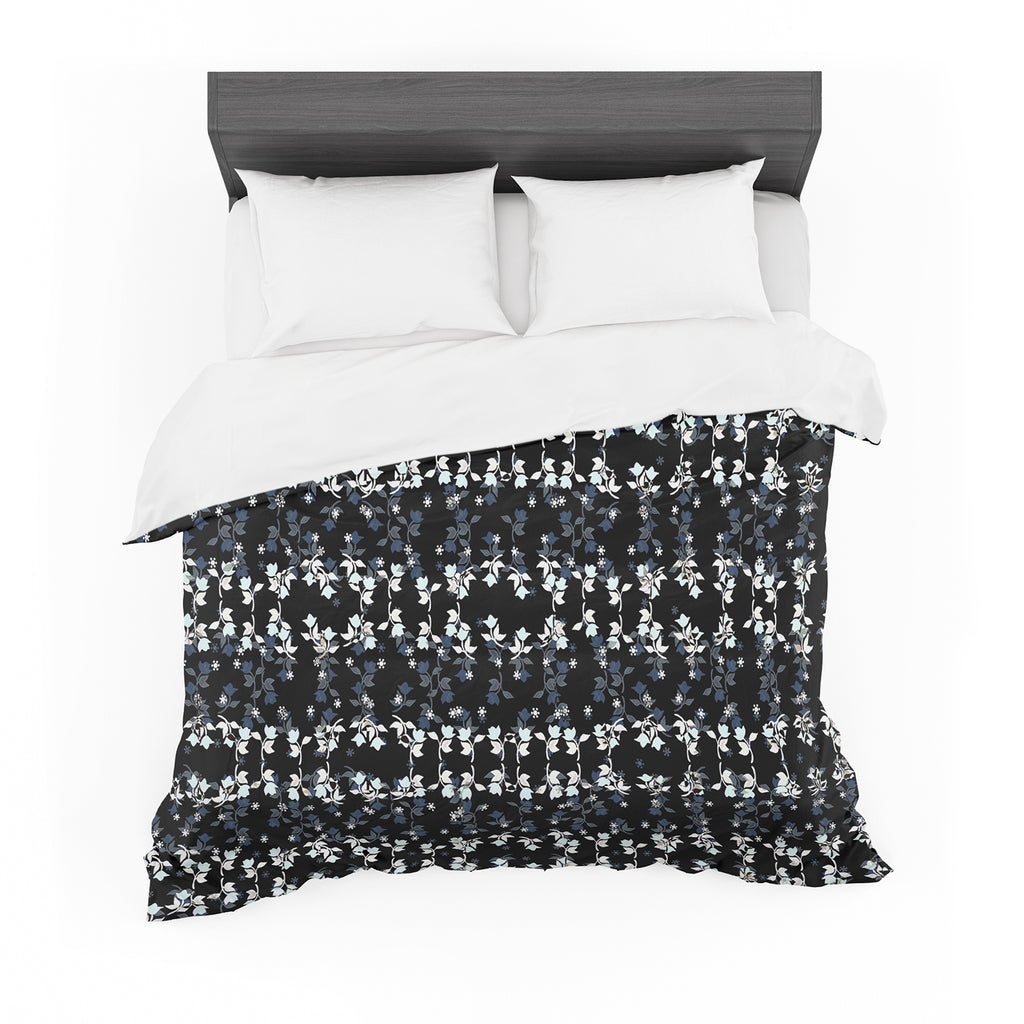 Dancing Roses On Black Featherweight Duvet By Ebi Emporium