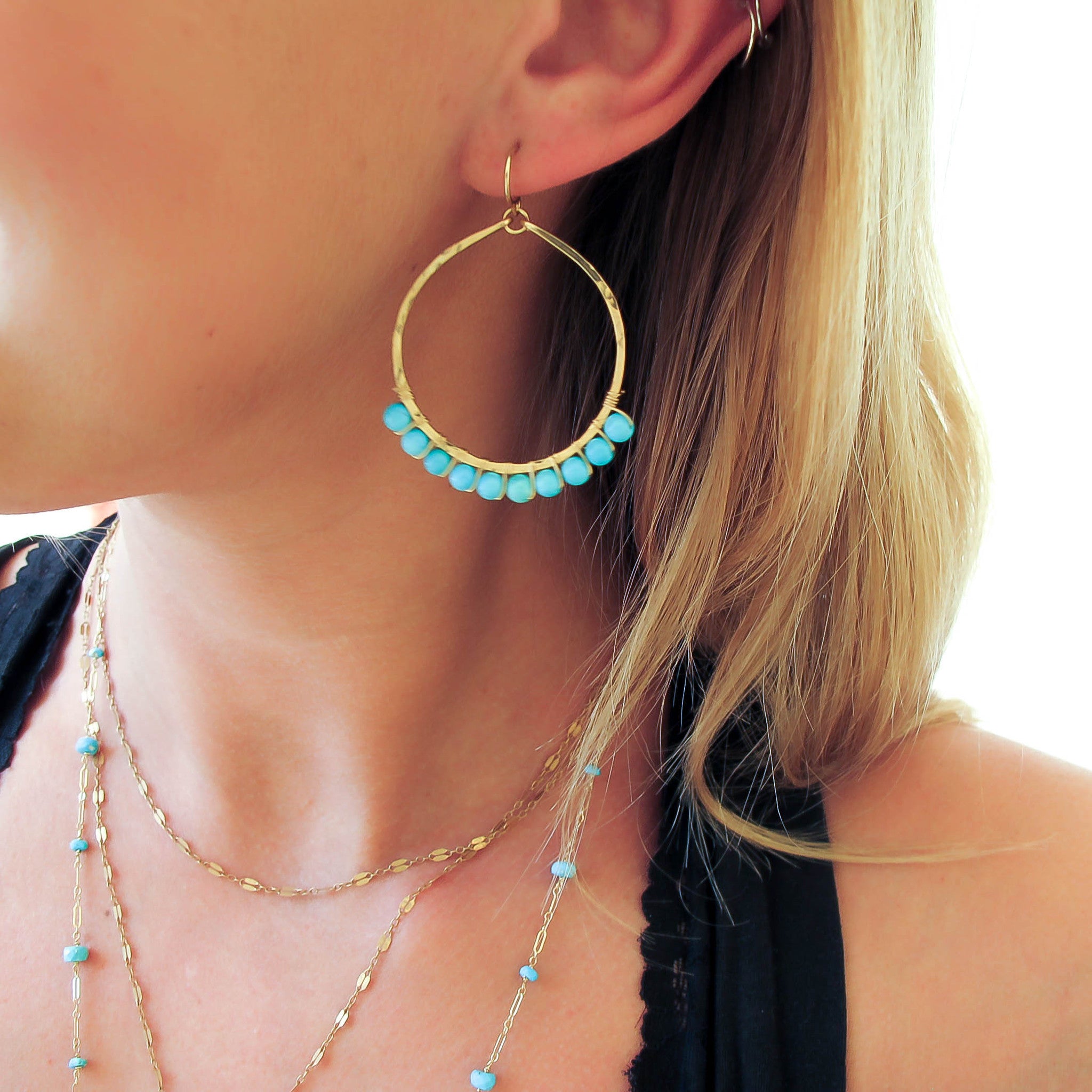 Medium Gemstone Arc Hoops - Turquoise