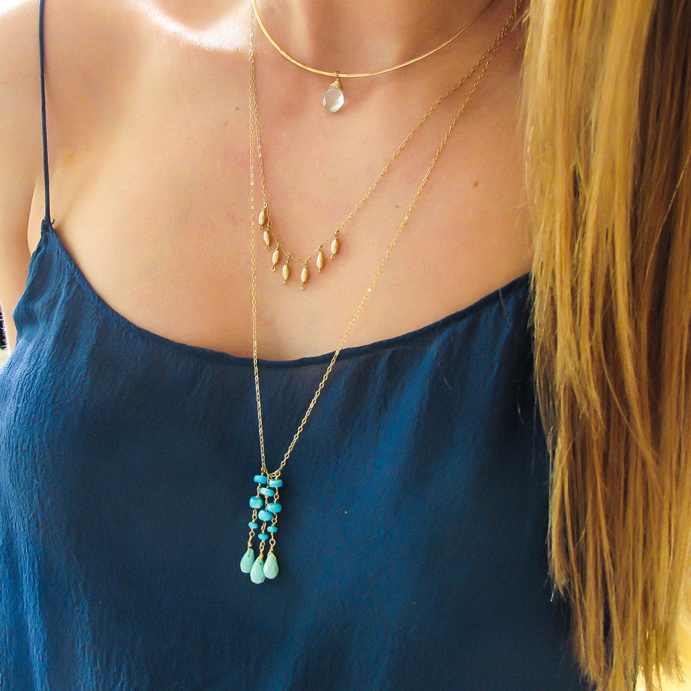 Turquoise Tassel Gemstone Pendant | Handmade by Delia Langan