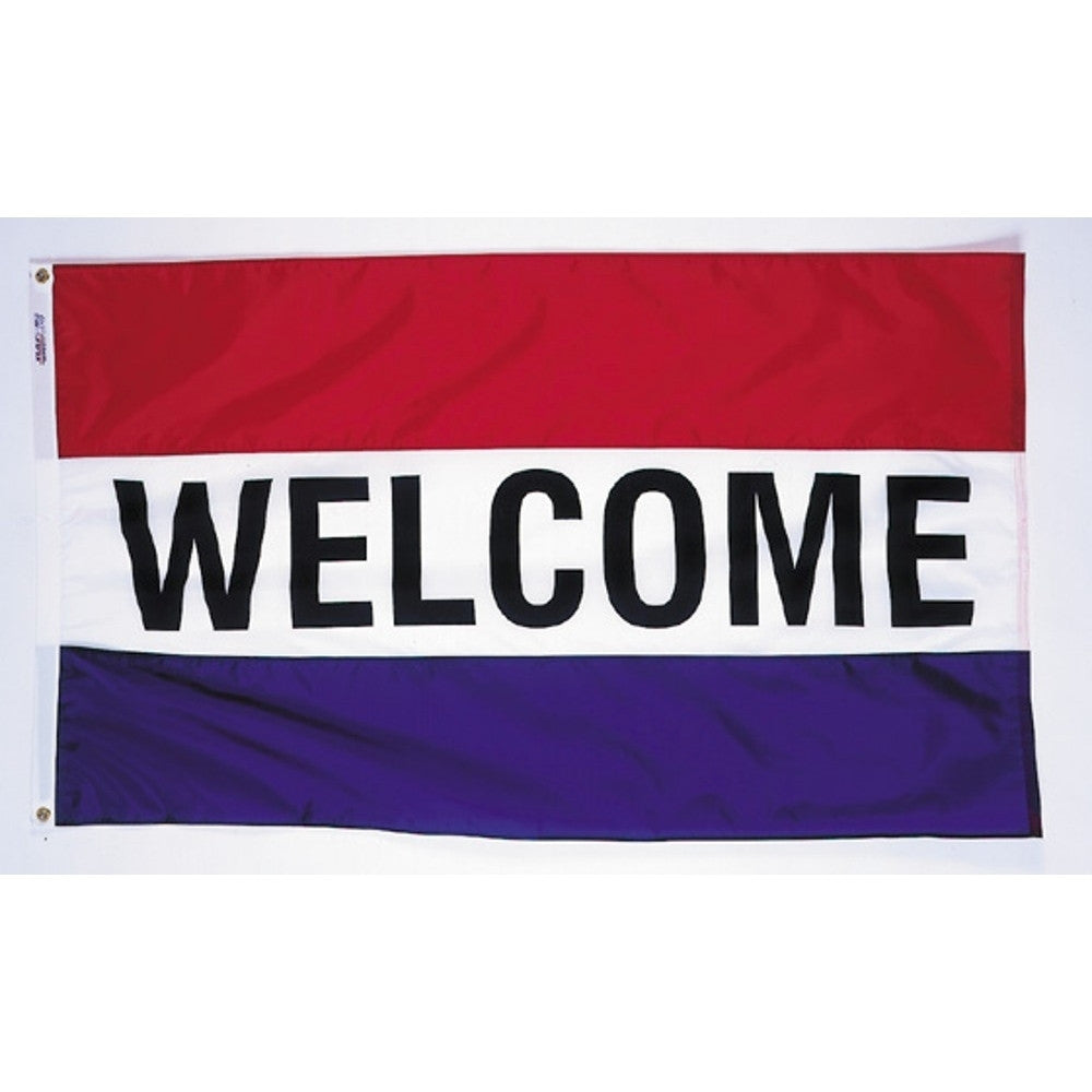 Welcome Flag With Red White And Blue Stripes For Sale