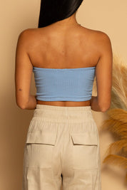 Blue Snatched Rib Tube Top