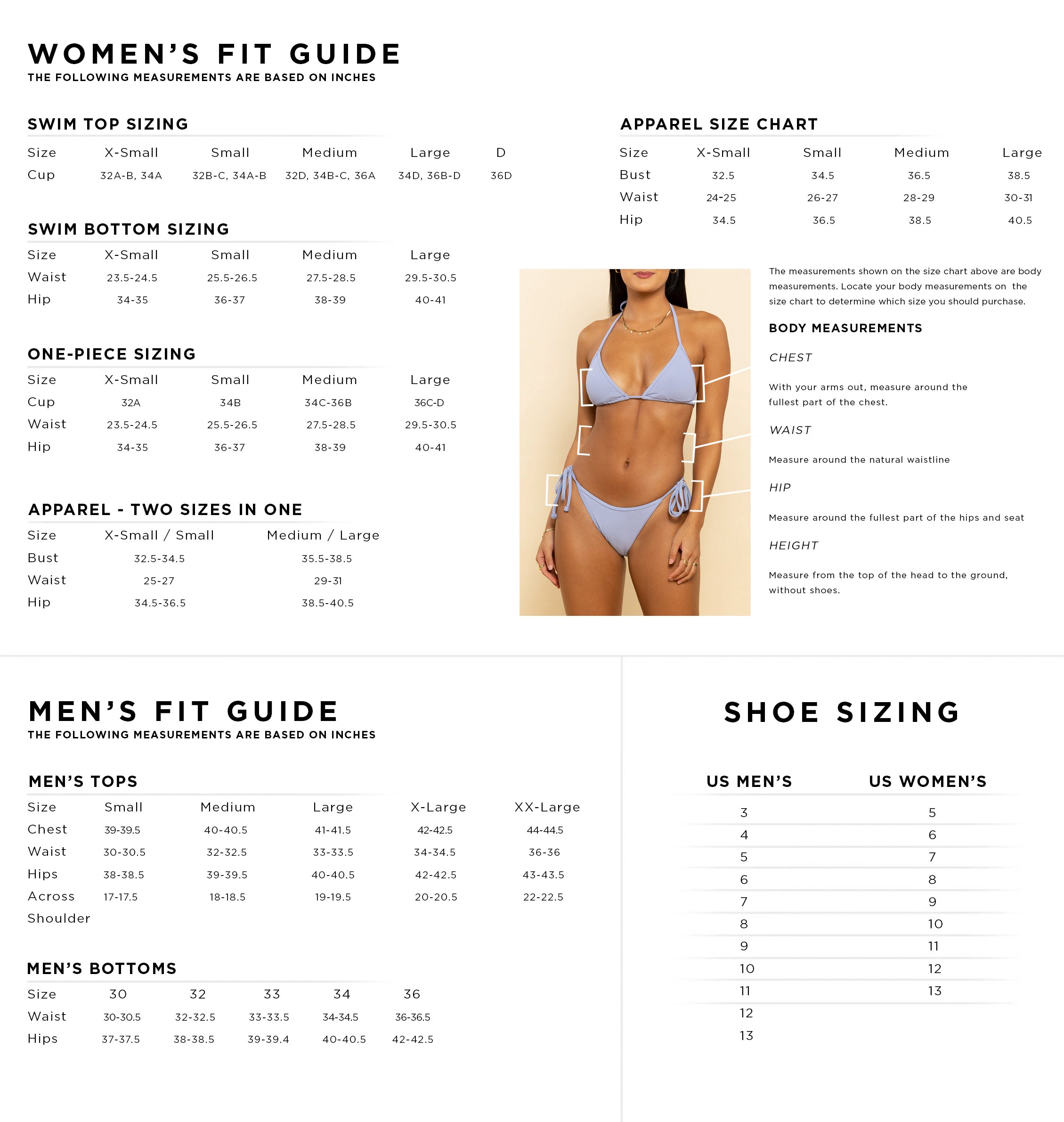 Lingerie and Swimwear Measuring Guide