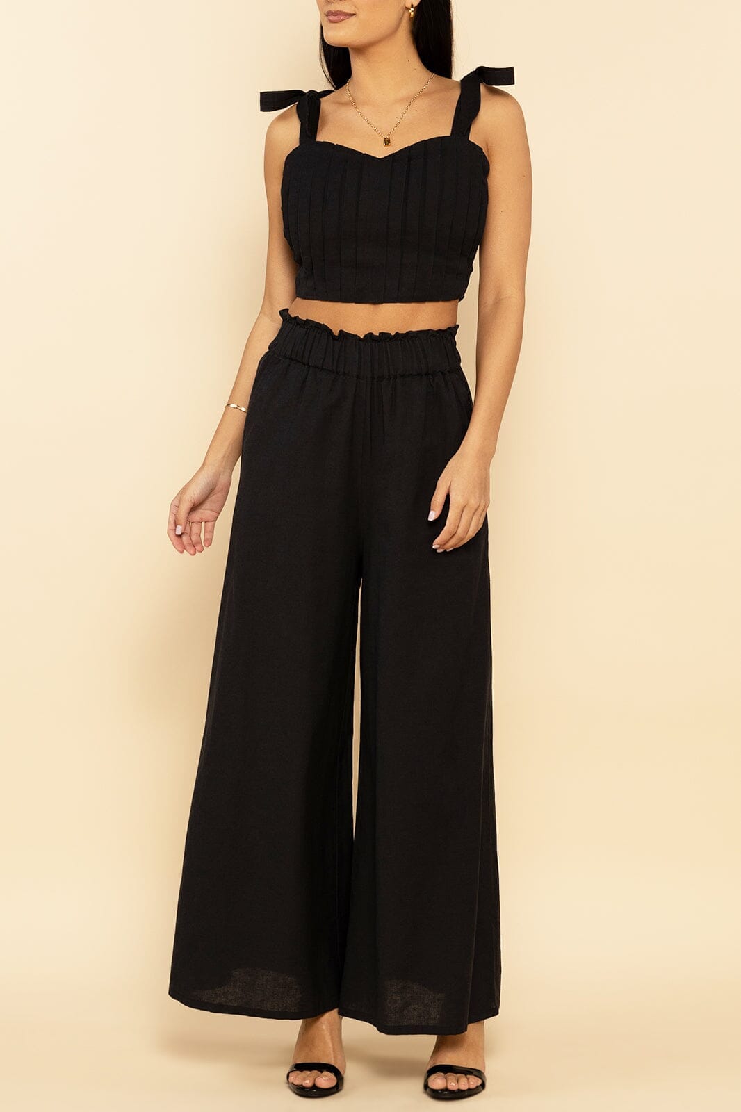 SELONE Palazzo Pants for Women Casual High Waist High Rise Wide Leg Trendy  Casual with Belted Long Pant Solid Color High-waist Loose Pants for  Everyday Wear Running Errands Work Casual Event Black
