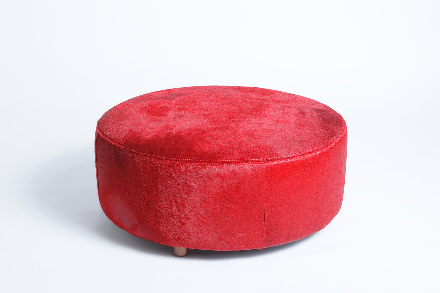 Red Round Cowhide Ottoman Stool Pouf Coffee Table Homelosophy