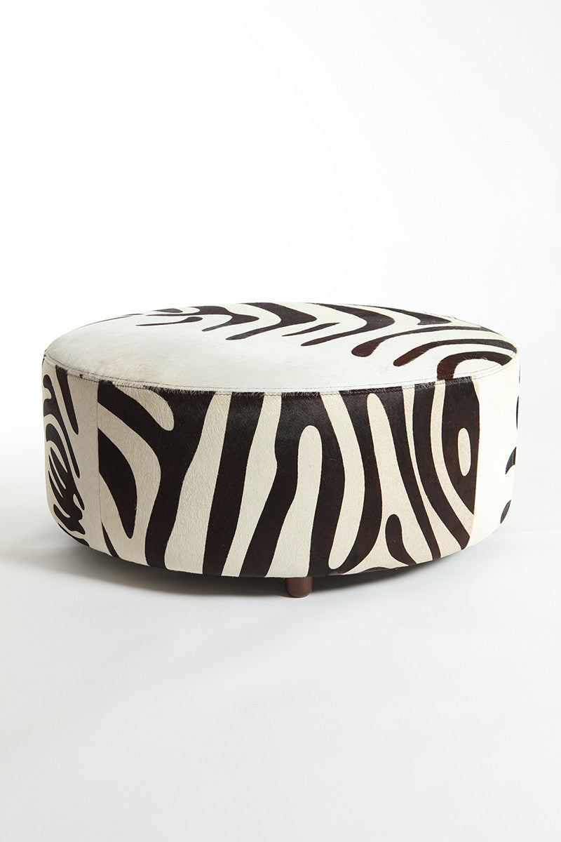 Zebra Round Cowhide Ottoman Stool Pouf Coffee Table Homelosophy