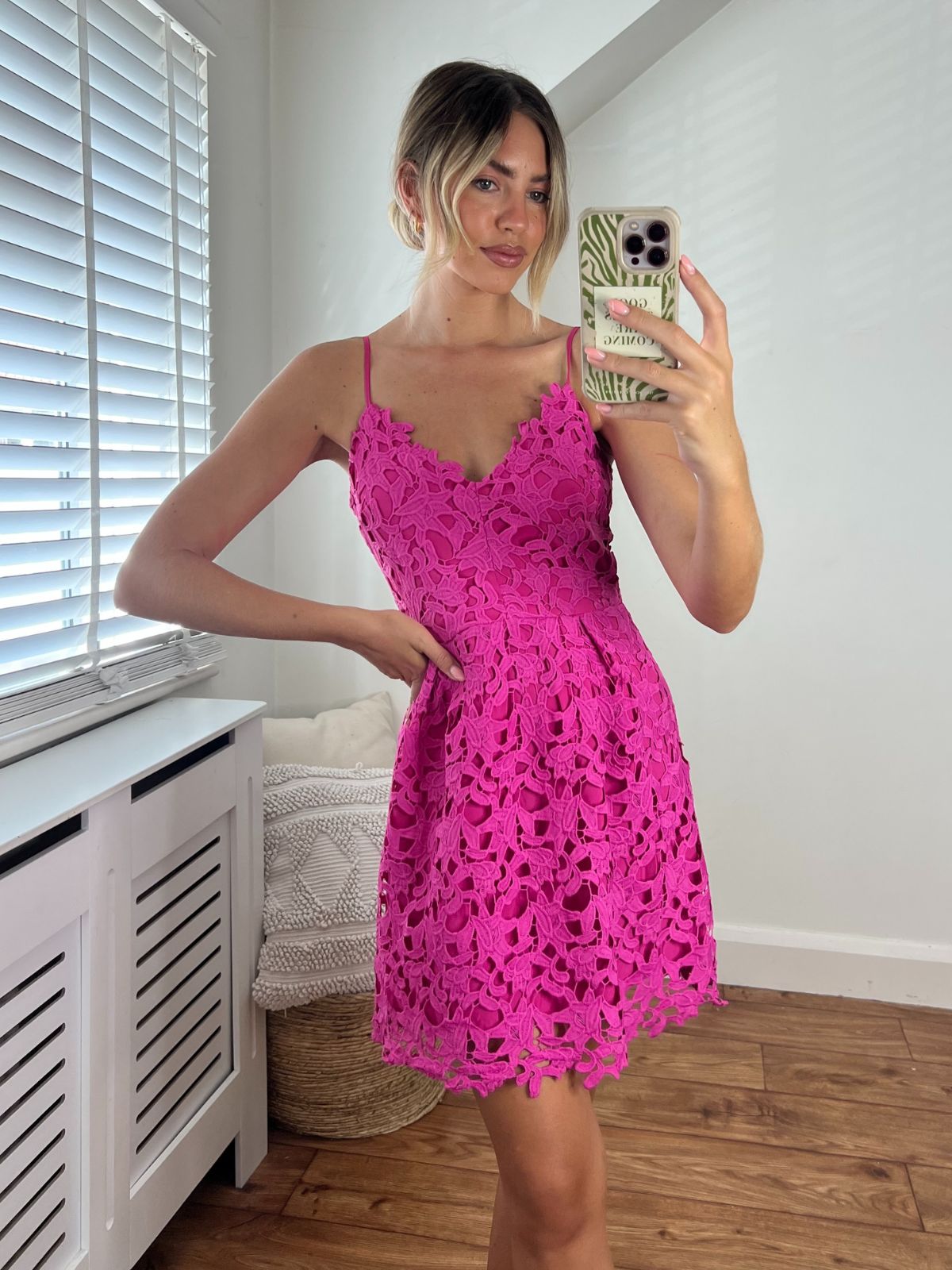 Ceci Lace Strappy Mini Dress in Pink