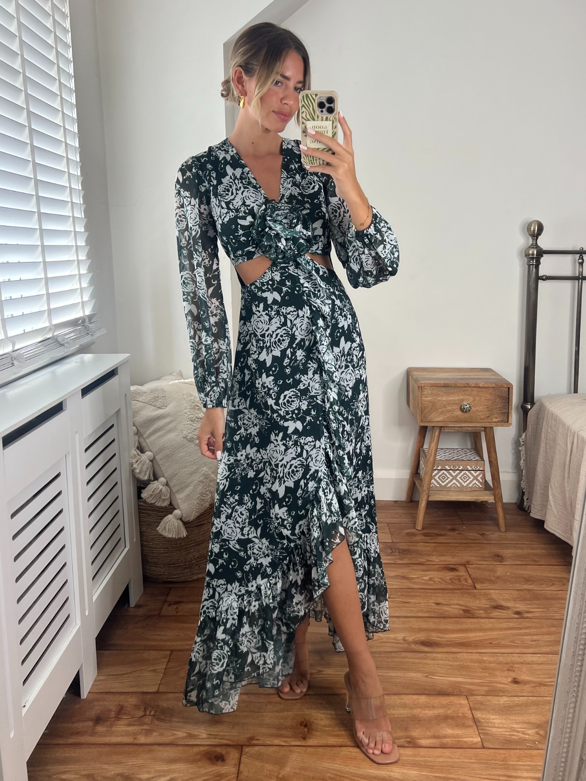 Sasha Corsage Cut Out Maxi Dress / Green Floral