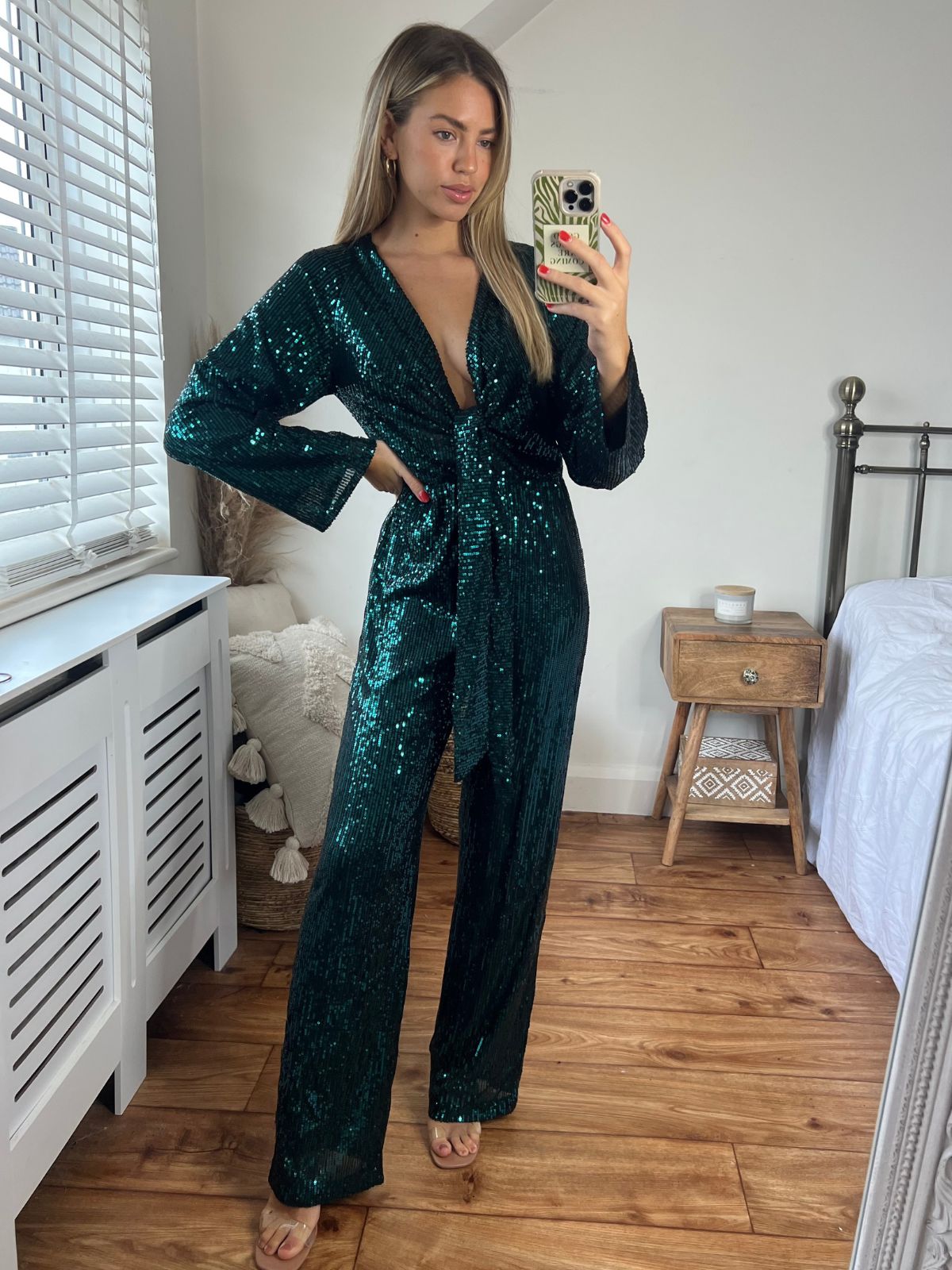 Winona Sequin tie Jumpsuit / Green