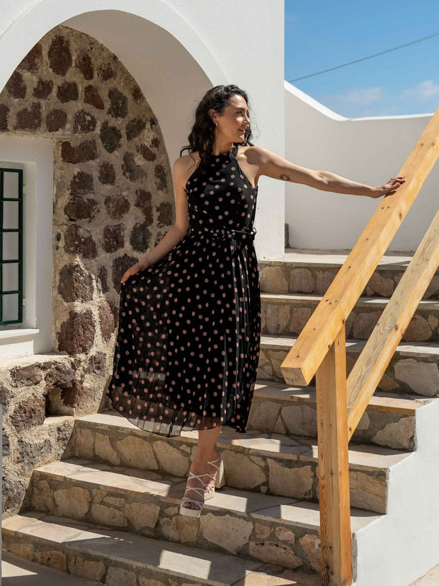 Black and Pink Maxi Dress | Luisa Spotted Pleated Maxi Dress