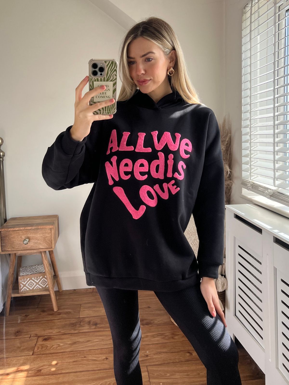 Love Lyric Hoodie / Black & Pink