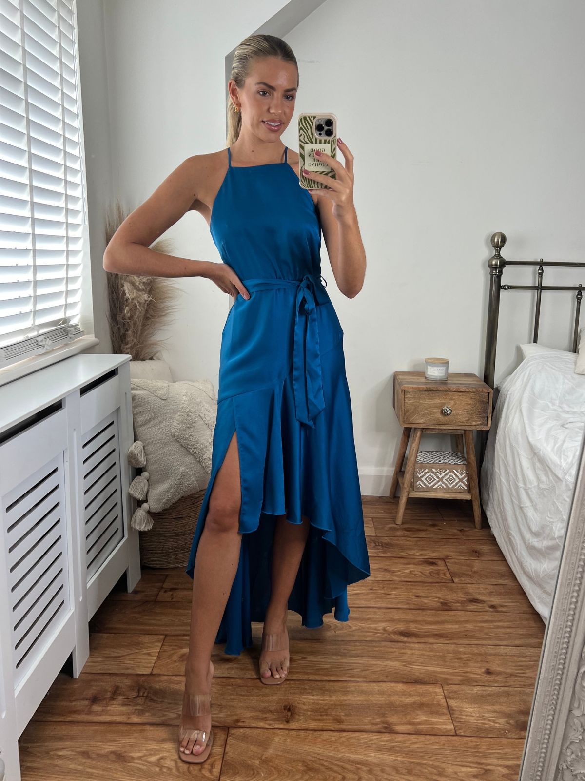 Fleur High Low Satin Dress / Peacock Blue