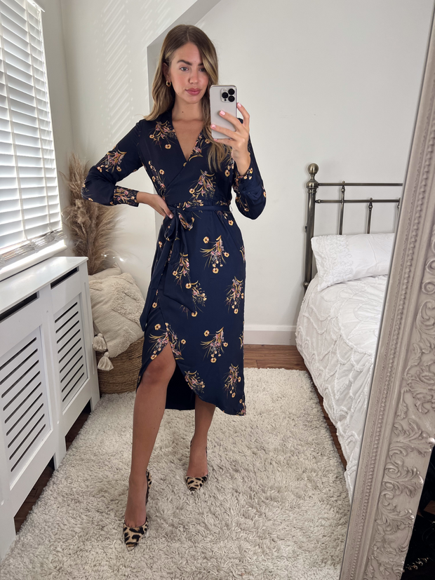 Navy Floral Wrap Dress | Fergie Reversible 2 in 1 Wrap Midi Dress