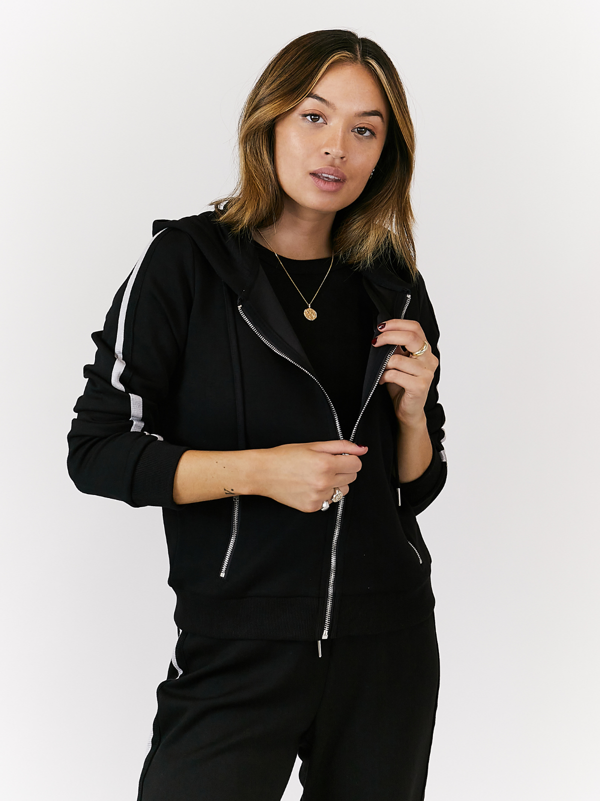 Remi Black Stripe Zipped Hoodie