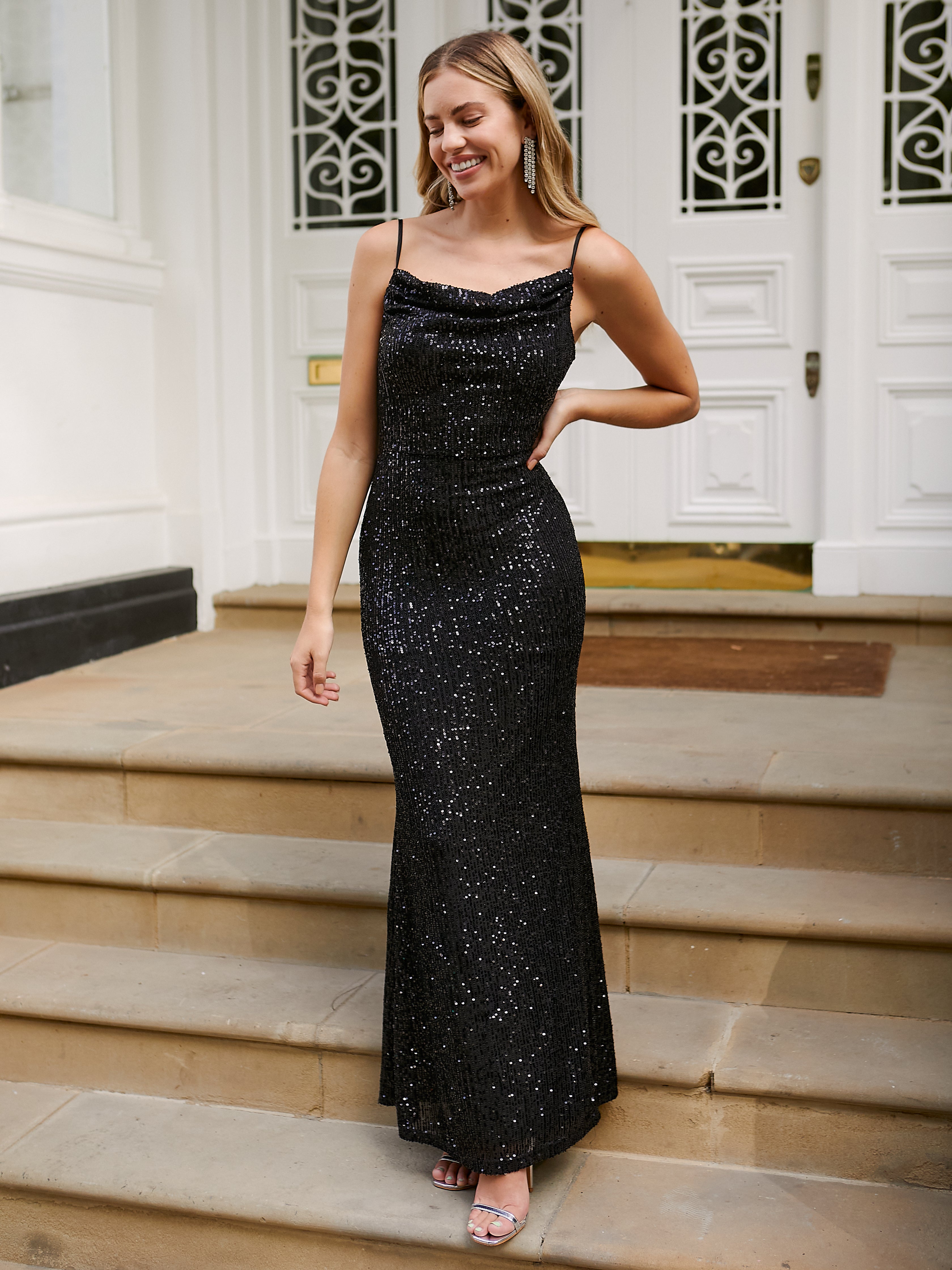 Anastasia Slip Maxi Dress / Black Sequin