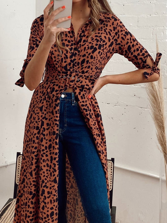 leopard shirt dress