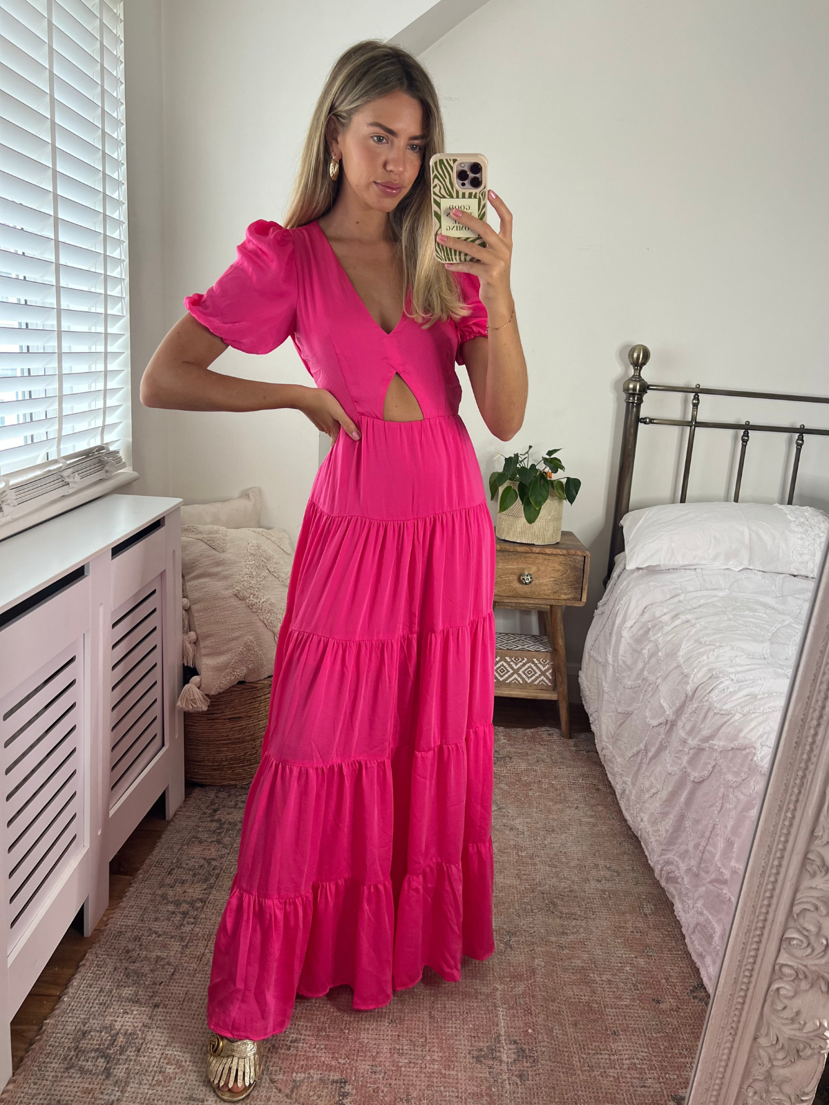 Image of Zoe Tiered Cutout Maxi Dress / Pink