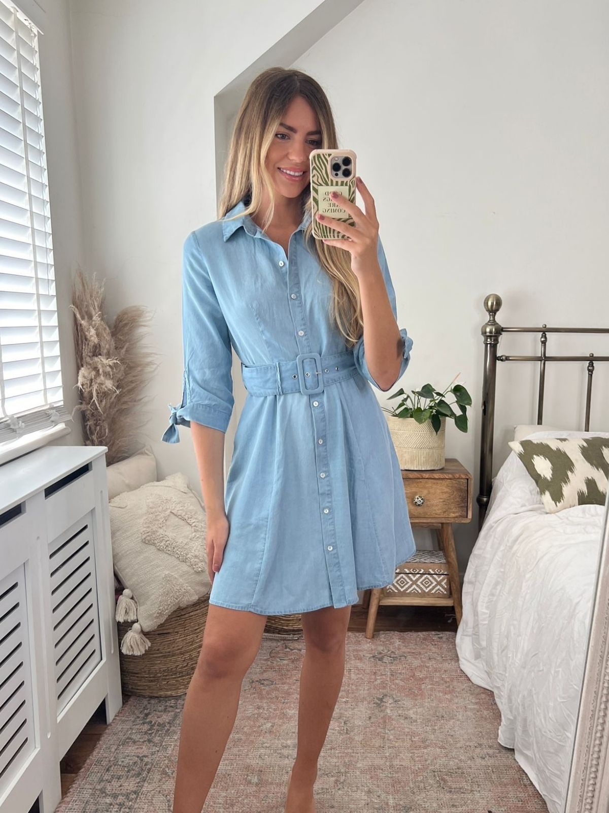 Olivia Mini Belted Shirt Dress / Chambray