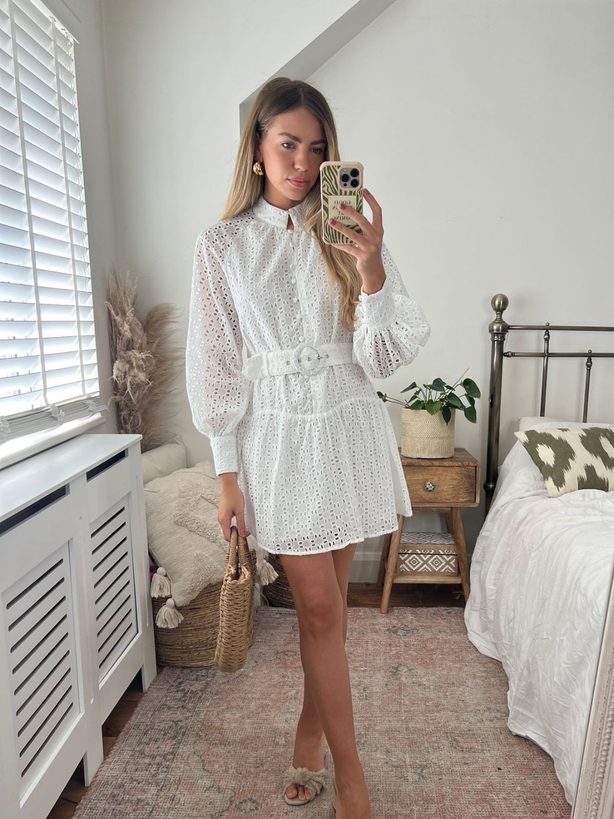 Carmen Broderie Mini Dress in White