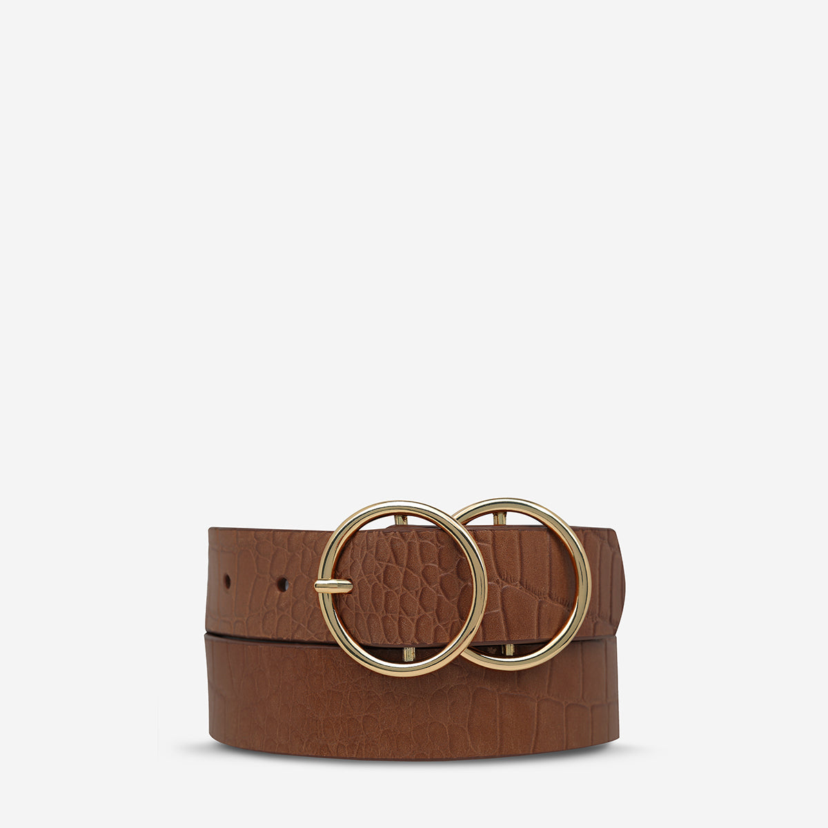 Tan Croc/Gold Leather Belt 