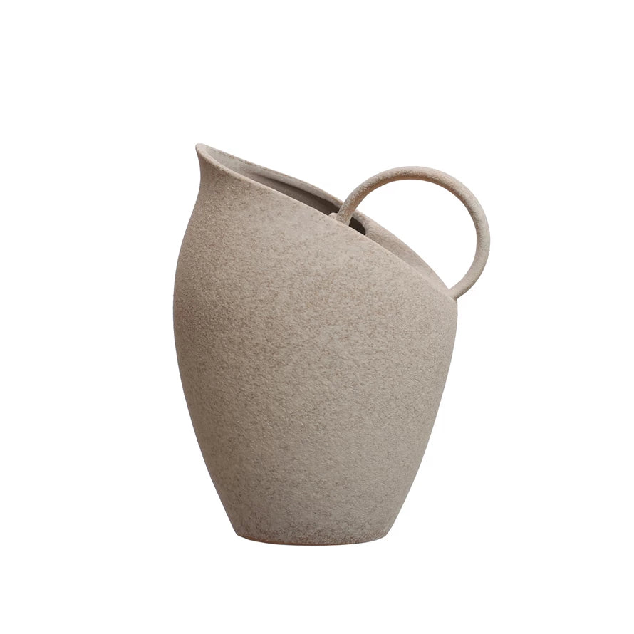 Stoneware Pitcher in White with a Textured Finish