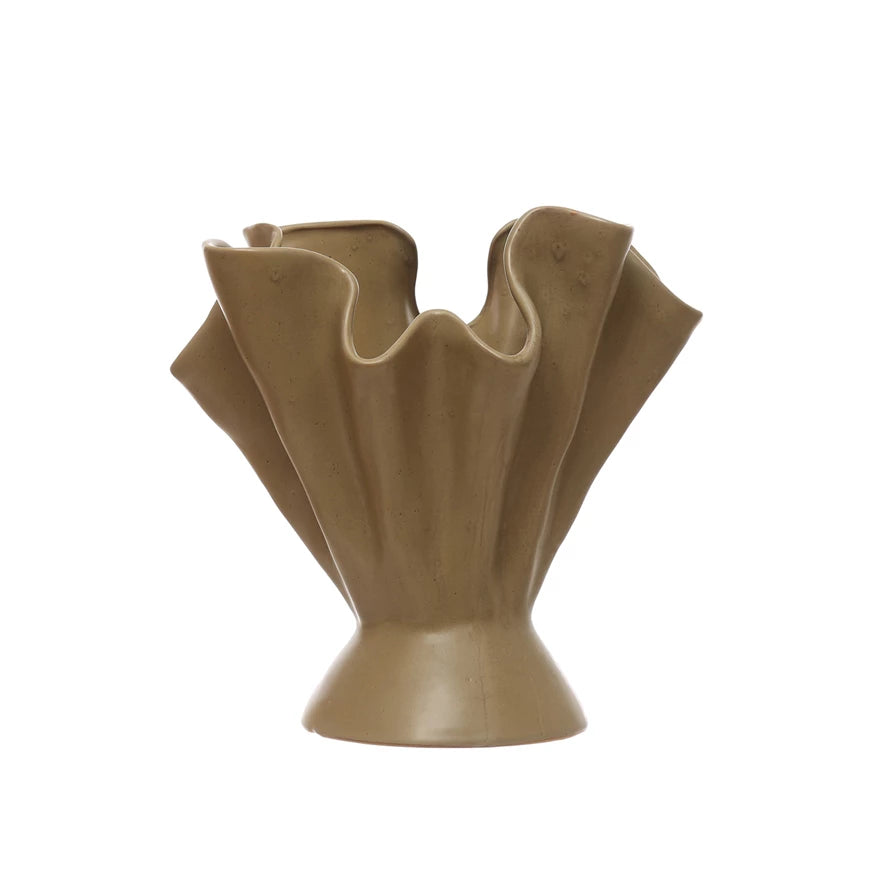 Ruffled Stoneware Vase in Sage Color