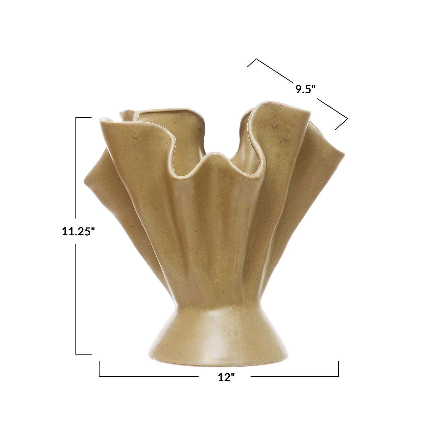 Ruffled Stoneware Vase in Sage Color