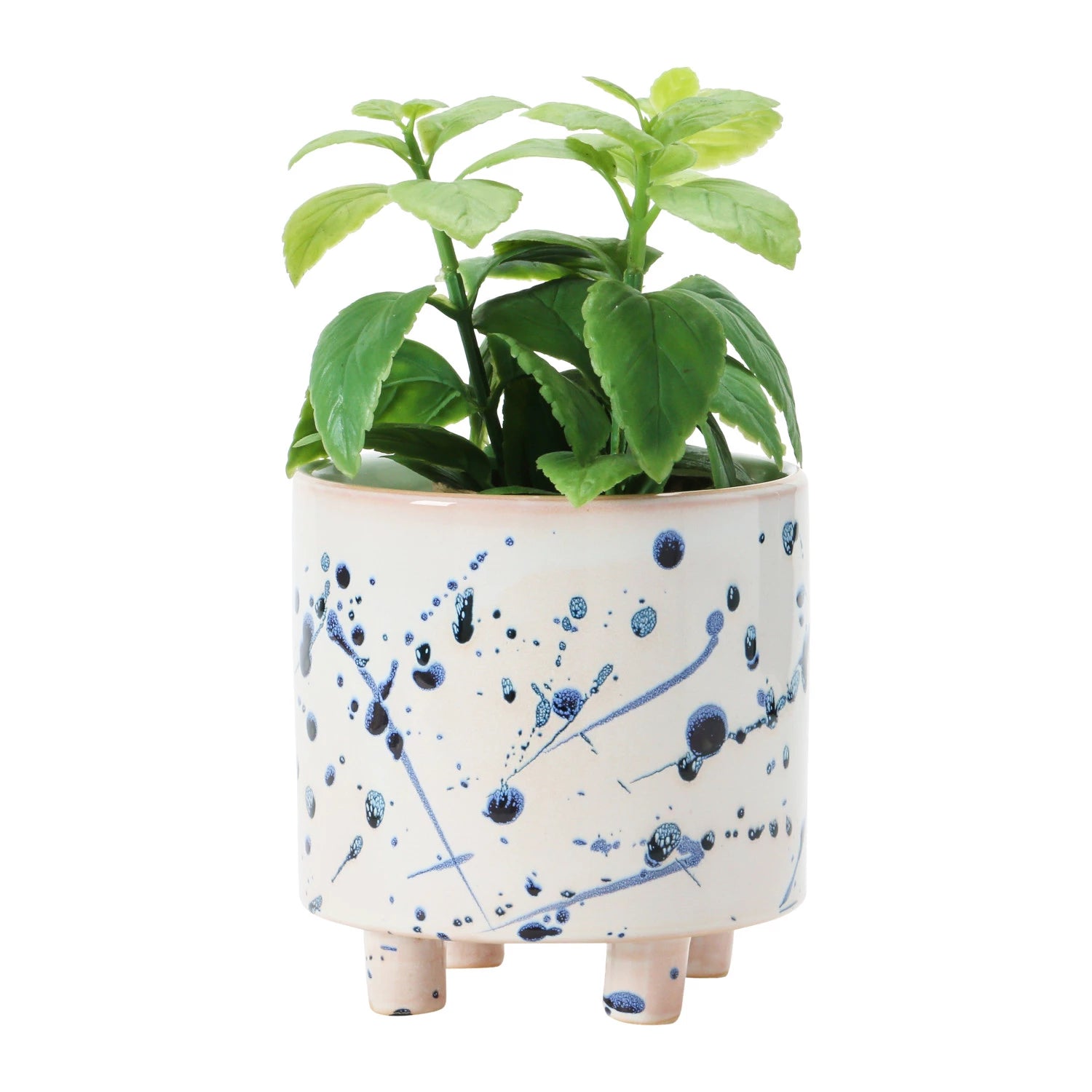 Stylish White and Blue Splatter Design Footed Planter