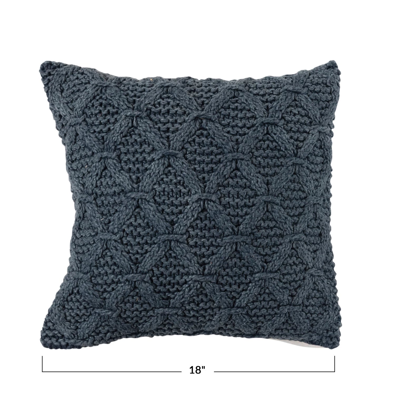 Blue Cable Knit Pillow with Pattern, Woven from Cotton