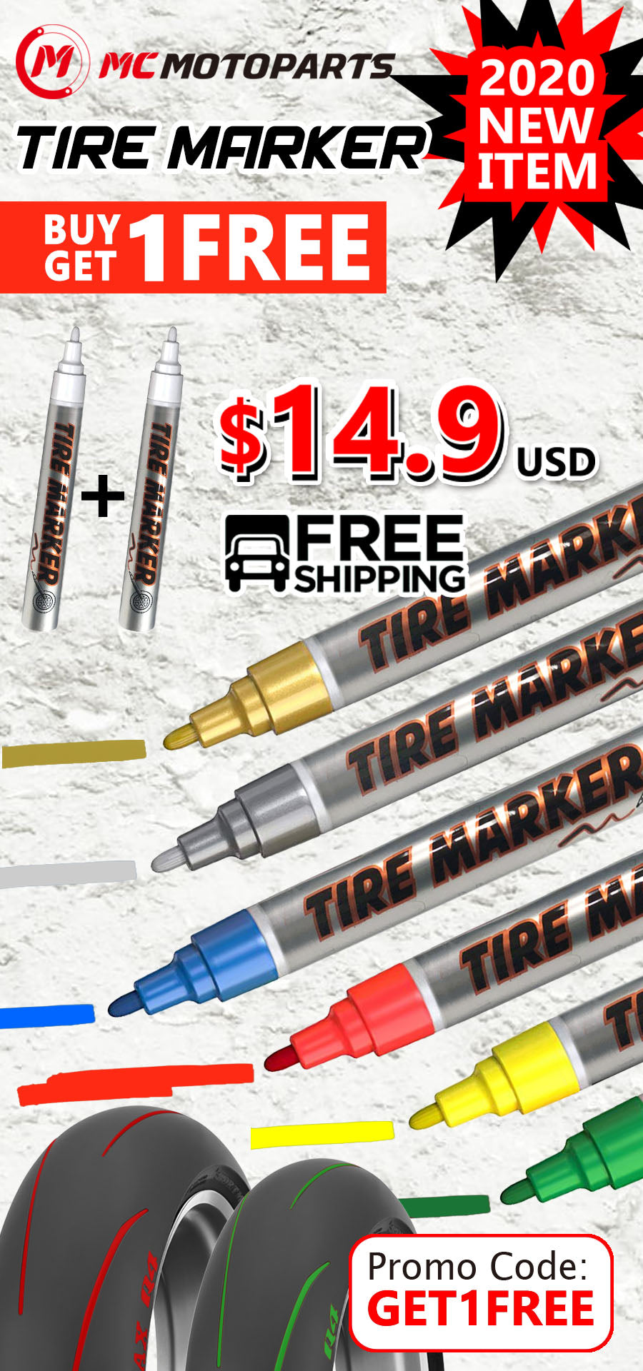 MCMOTOPARTS BUY 1 GET 1 FREE TIRE MARKER PEN