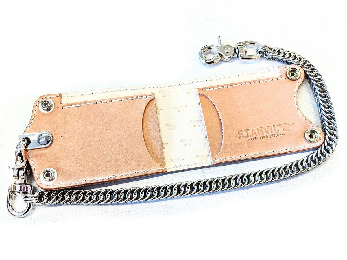 Long Biker Leather Chain Wallet - Natural Cowhide - Anvil Customs