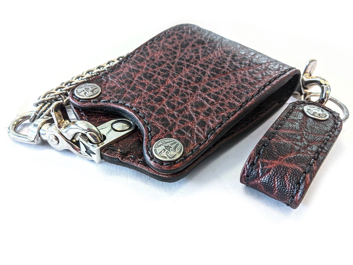 Bifold Leather Chain Wallet - Vintage Bark Elephant