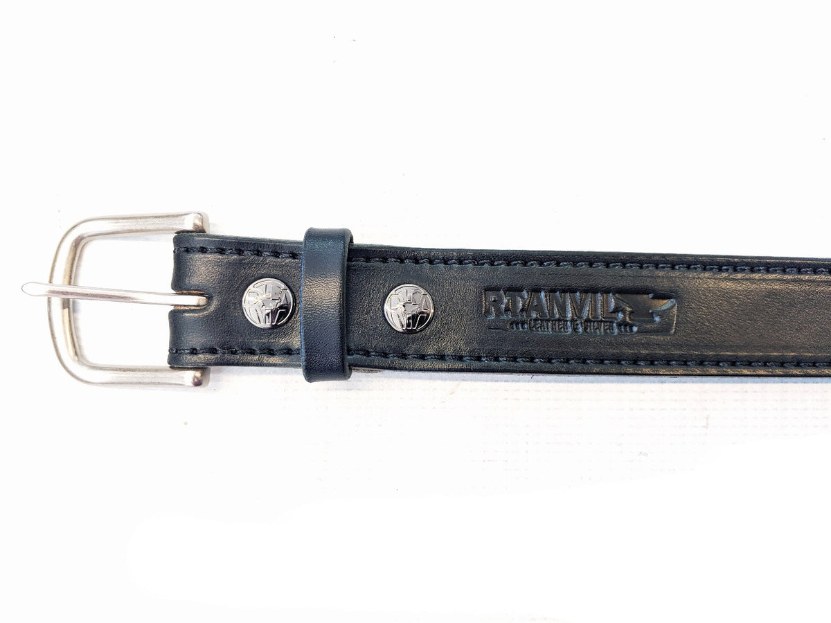 Custom Leather Belt with Contrast Stitching Black / 30 / Brushed Silver